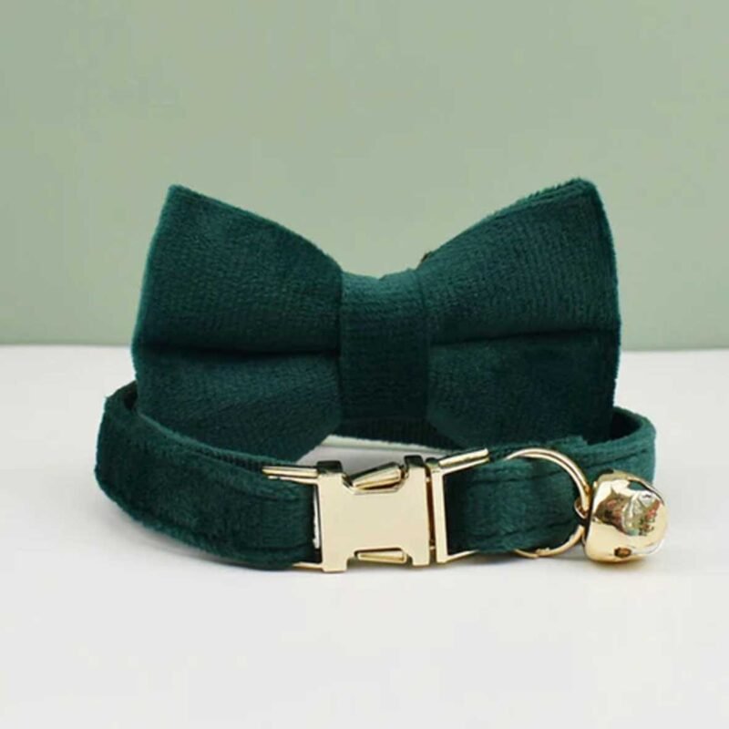 Samt-Katzenhalsband, Gürtel mit Glöckchen und Schleife – Bild 4