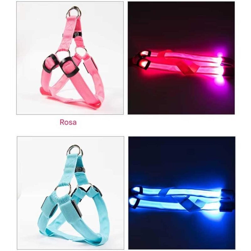 USB/ Batterie Verstellbares LED-Hundegeschirr ohne Zug leuchtendes Nylon-Brustband – Bild 8