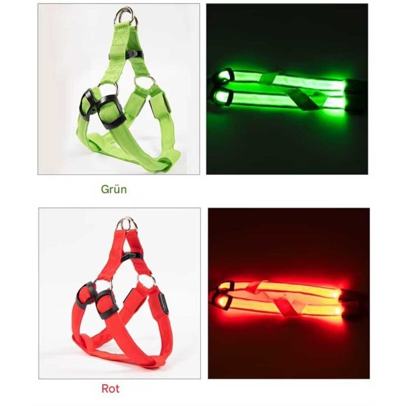 USB/ Batterie Verstellbares LED-Hundegeschirr ohne Zug leuchtendes Nylon-Brustband – Bild 6