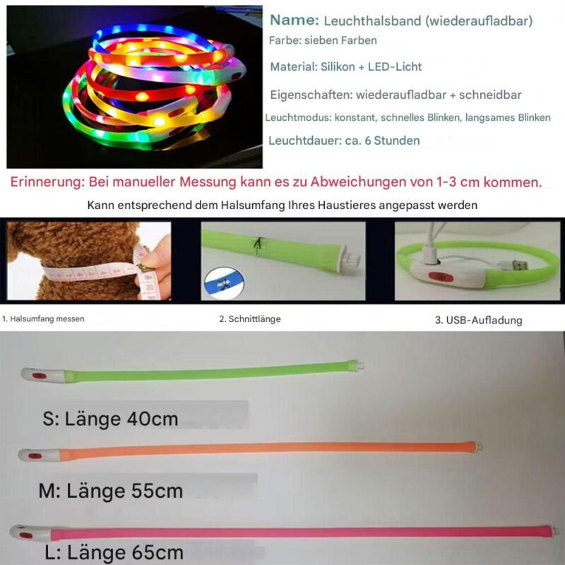 Silikon Led Hundehalsband USB Aufladbare Leuchtenden Hundehalsband Anti-Verloren – Bild 3